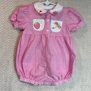Vintage First Impressions 24 month Pink Gingham Embroidered Baby Bubble Romper